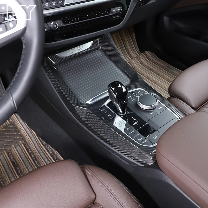 실제 탄소 섬유 중앙 콘솔 기어 시프트 패널 커버 트림 스티커, BMW X3 X4 G01 G02 2022 자동차 인테리어 액세서리