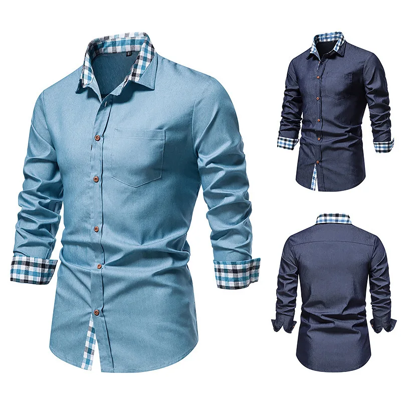 

Mens Casual Long Sleeve Dress Shirts Hipster Cowboy Denim Shirt Men Work Business Casual Social Shirt Male Chemise Homme XXL