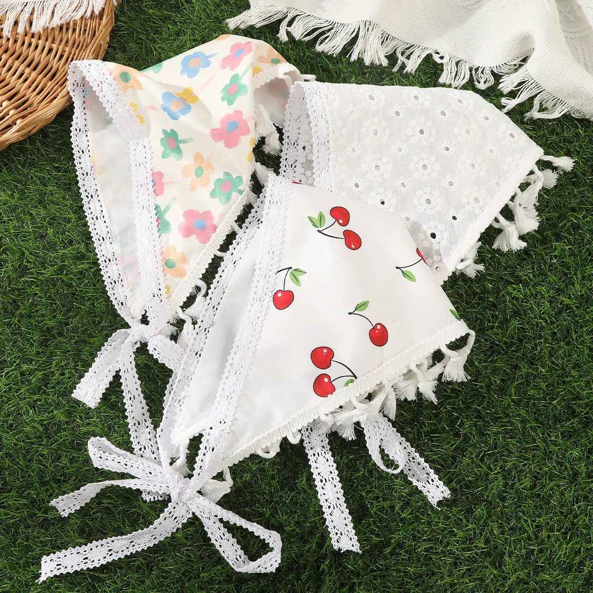 Floral Triangle Scarf Headabnds White Travel Wedding Hair Band Ladies Retro Beach Photo Headwear Headwarps Hair Accessories
