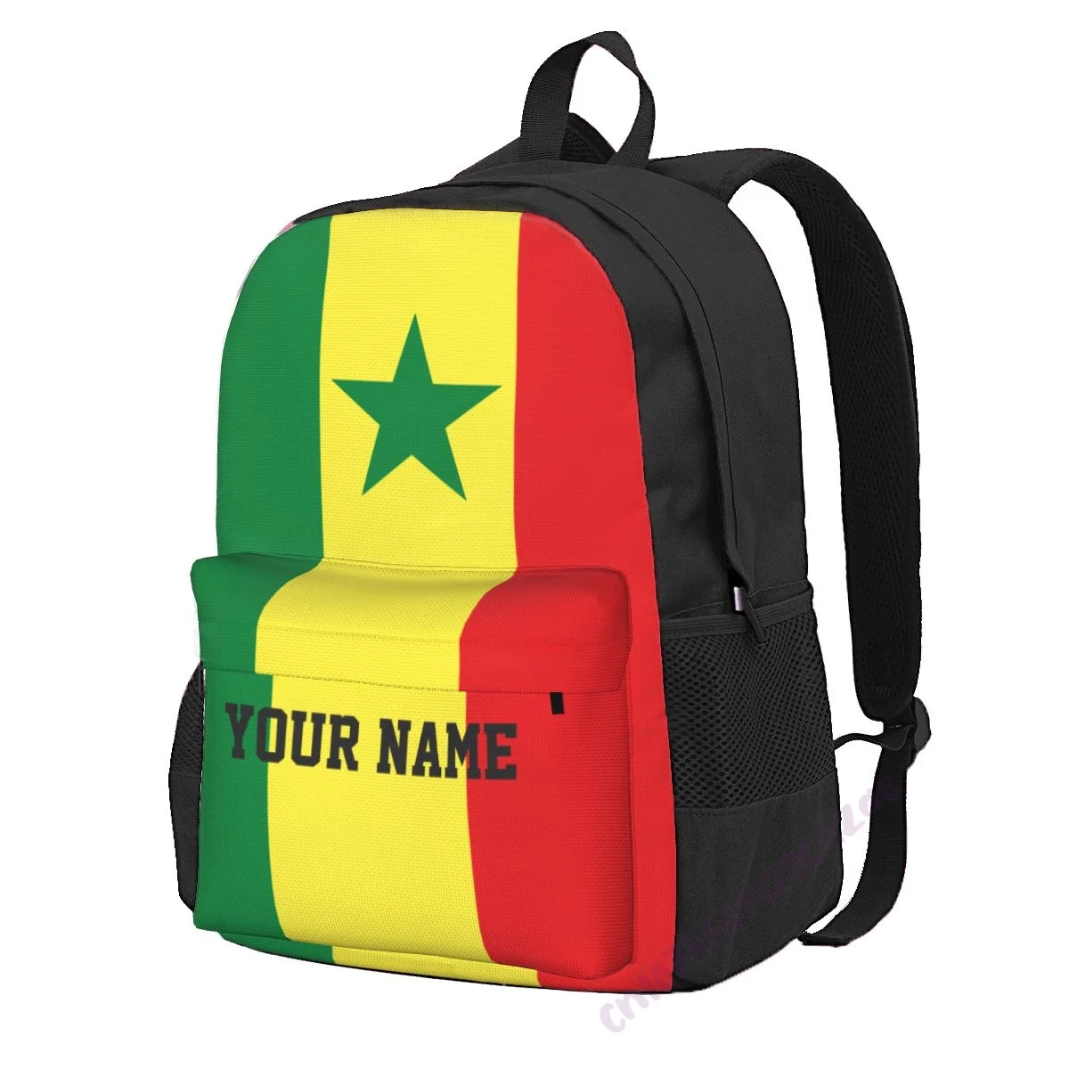

Custom Name SenegaL Flag Polyester Backpack For Men Women Travel Bag Casual Students Hiking Travel Camping