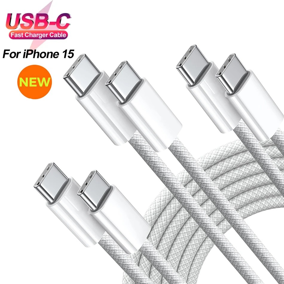 

Зарядный кабель PD60W с USB Type-C для iPhone 15 Pro Max, плетеный кабель для быстрой зарядки и передачи данных для Xiaomi 13 Sam POCO, 3 шт., 5 шт.