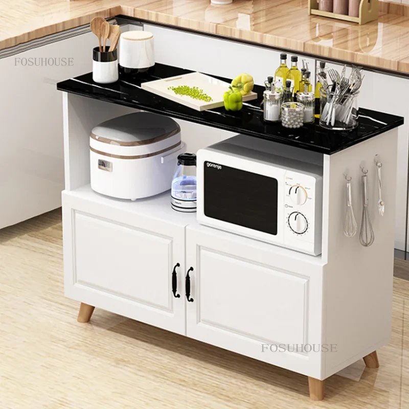 Double Layers Wooden Kitchen Cabinet with Door for Microwave Oven Kitchenware Storage Organize Cupboard Kitchen Shelf Rack c