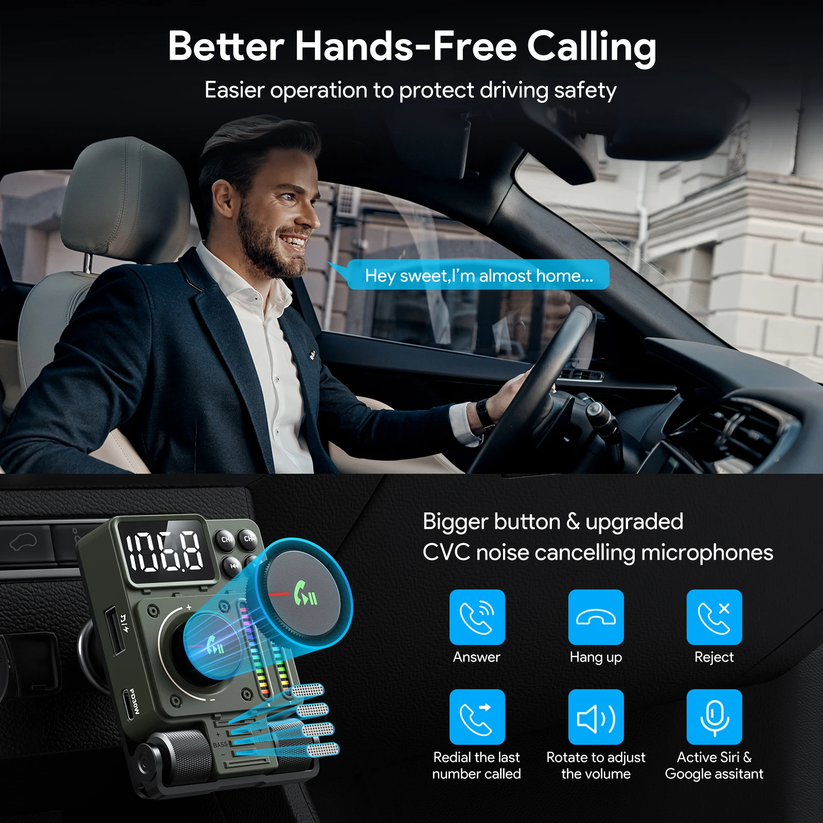 Trasmettitore lancent FM Bluetooth 5.3 per lettore musicale regolabile per  alti e bassi per auto supporta Kit per auto a ricarica rapida PD30W -  AliExpress