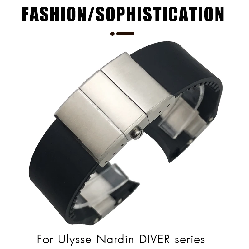 Bracelet Montre Silicone Massif Noir 18mm Acier