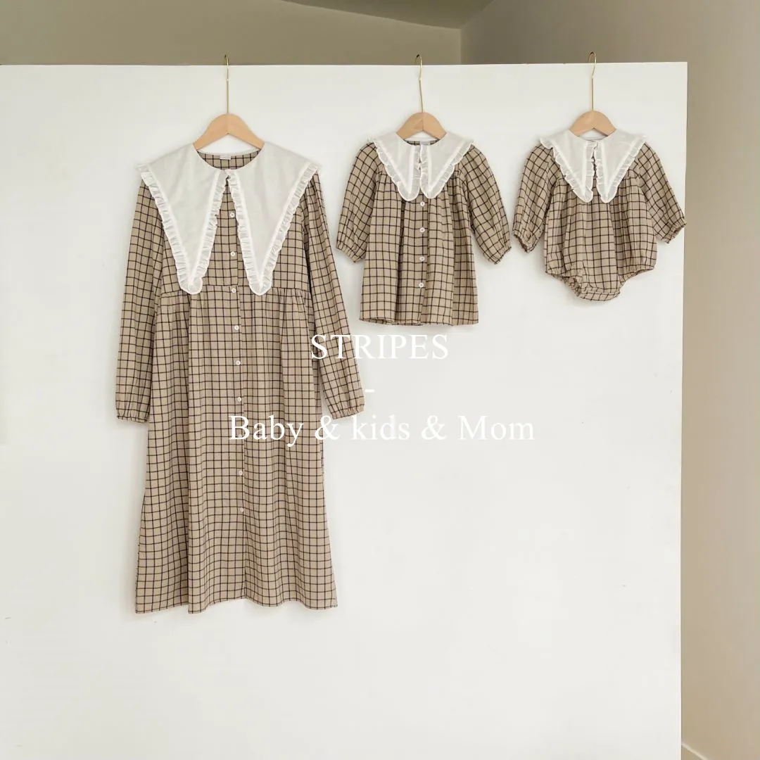 Family Matching Outfits Spring Autumn Shirt Plaid Baby Girl Cotton Romper Girl Dress Women Dress Mother Daughter Look Clothes - 2