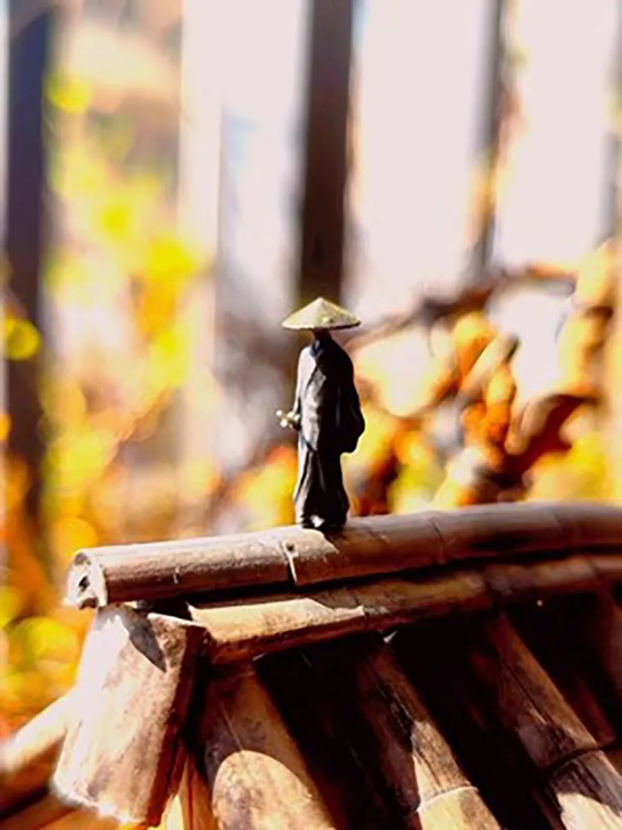 3D Painting Art Design of Jianghu Man Shape, Ancient Chivalrous Flower Pot Ornament, Rockery Landscape, Bonsai Furnishing, 23121