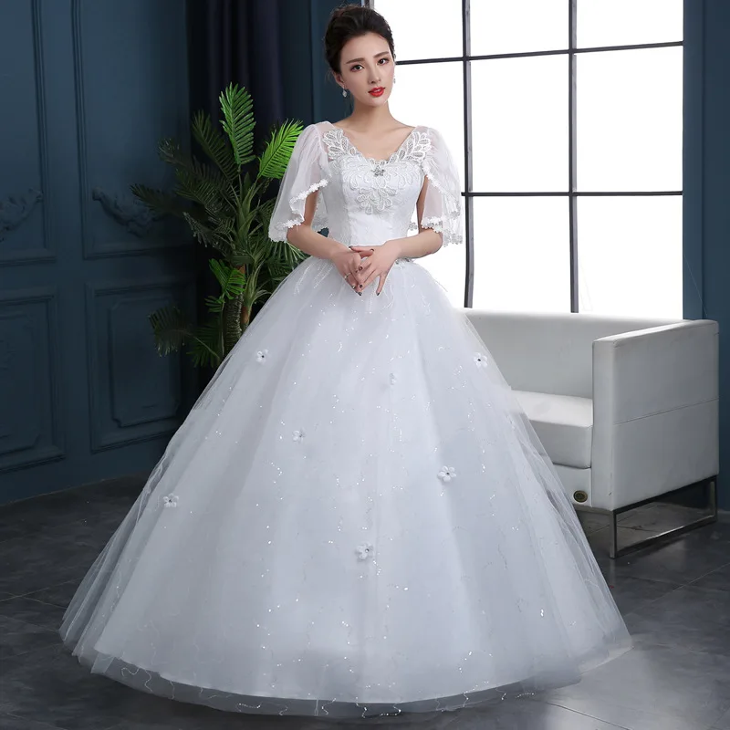 

Wedding Dress New Middle Sleeve Lace Up Wedding Dresses Plus Size Embroidery Dresses for Women Vestido De Novia