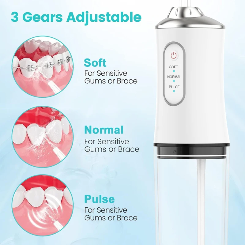 Water Dental Flosser Cordless for Teeth 3 Modes Dental Oral Irrigator Portable Rechargeable IPX7 Waterproof Water Teeth Cleaner 2