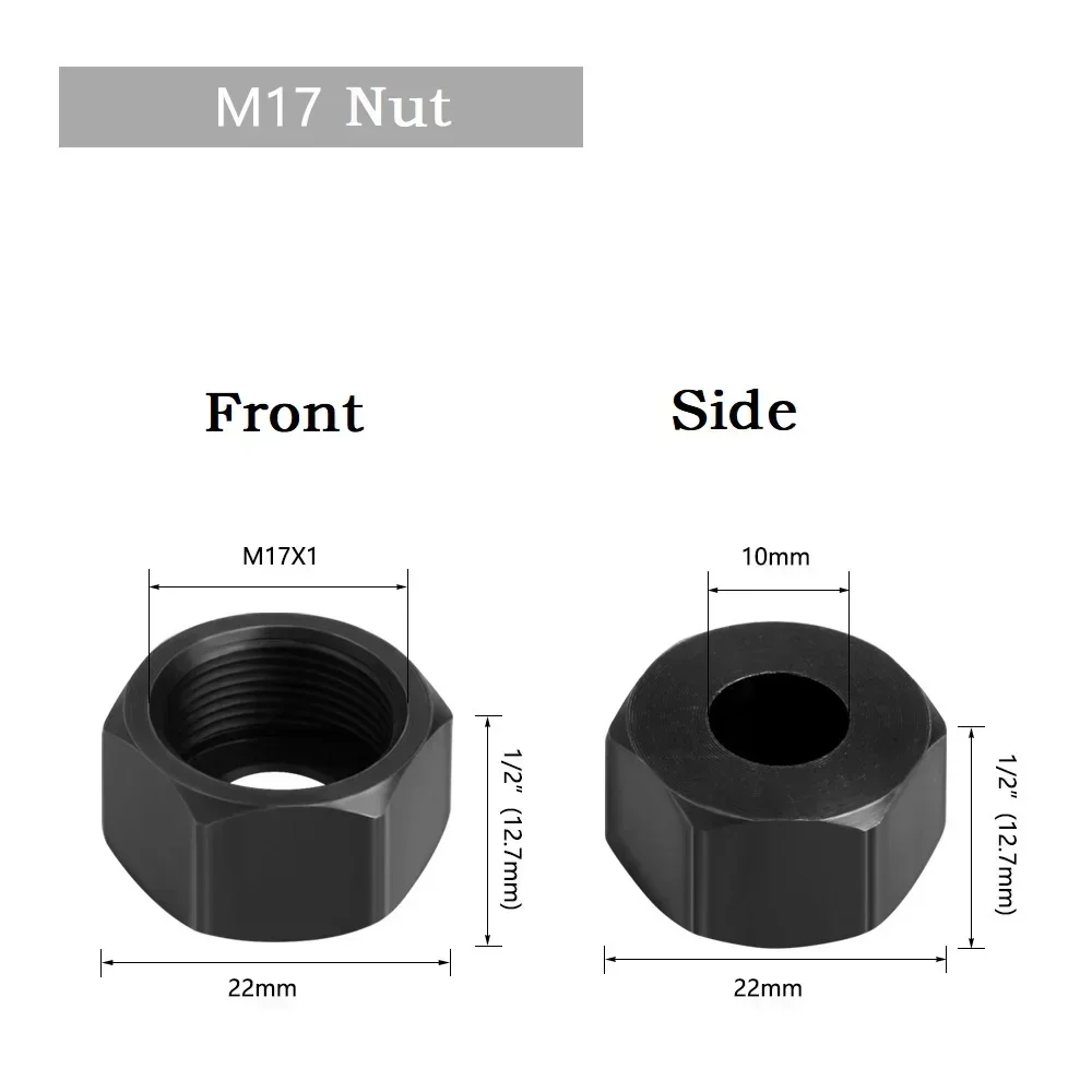 M17 Collet Chuck Adapter Nut 6 6.35 8 9.5 10mm Wood Engraving-Trimming Machine Electric Router Milling Cutter Tool