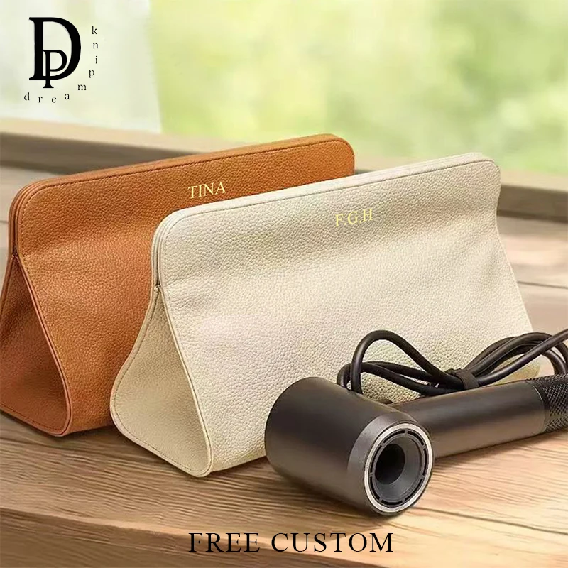 Custom Name Soft PU Leather Hair Dryer Storage Bag Personalized Travel Large Capacity Curling Iron Bag Woman Luxury Cosmetic Bag 1