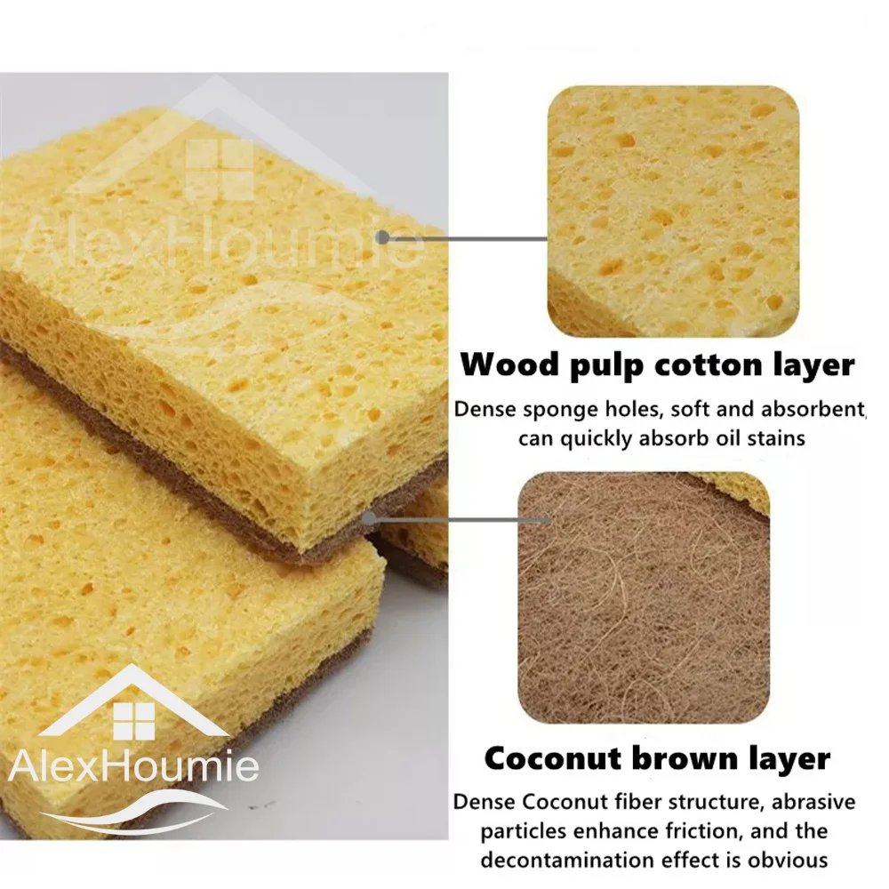 Esfregão de algodão com polpa de madeira, esponja de cozinha com esfoliante, toalha de prato, eco biodegradável e compostável