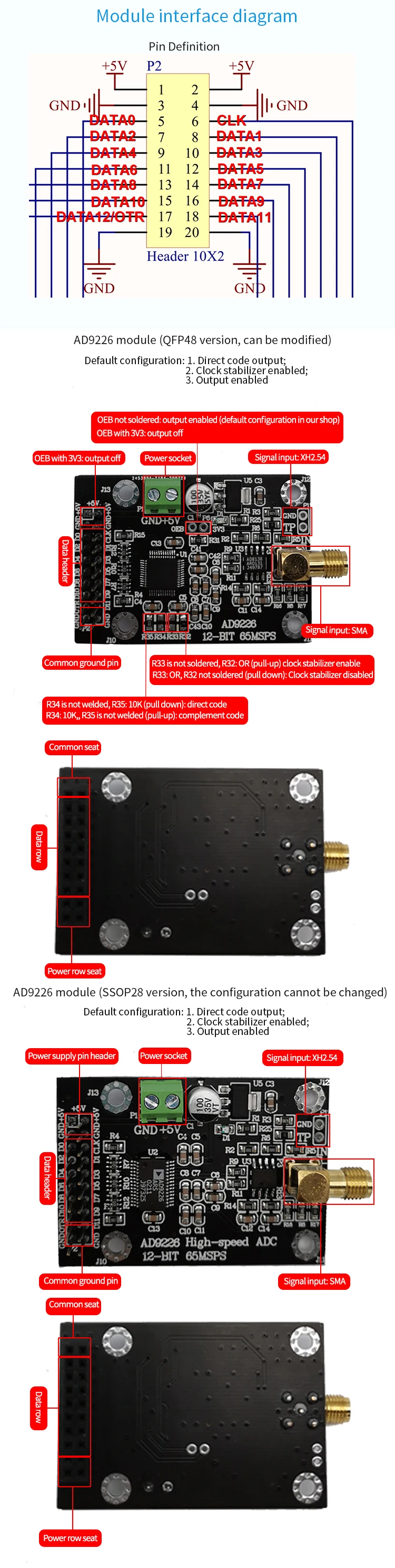 AD9226 module high-speed ADC 65M sampling data acquisition analog-to-digital con
