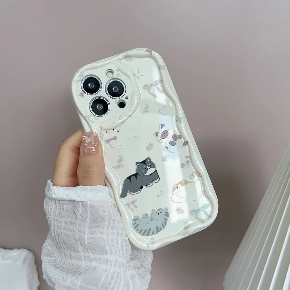 Charming Cat Bow Wrist Chain Clear Soft Phone Case