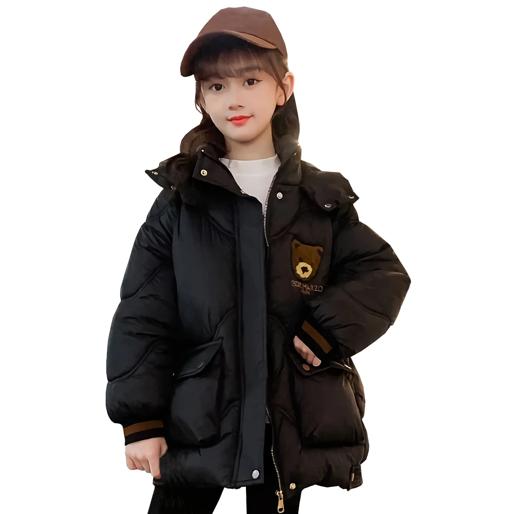 

Cartoon Bear Girls Down Jacket Winter Thick Warm Puffer Coat Teens Snowsuits Hooded Quilted Cotton Padded Parka Casual Outerwear