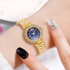 6PCS/Set Women's Blue Alloy Watch Strap Fashionable Rhinestone Quartz Watch Necklace Earrings Jewelry Set 2