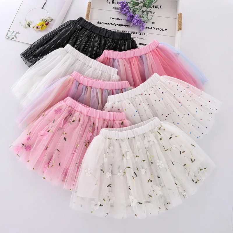 

Tutu Skirt Girls' Mesh Skirts Children Kids Puffy Skirts Four Seasons Princess Toddler Little Girls Cake Skirts Size 100-160CM
