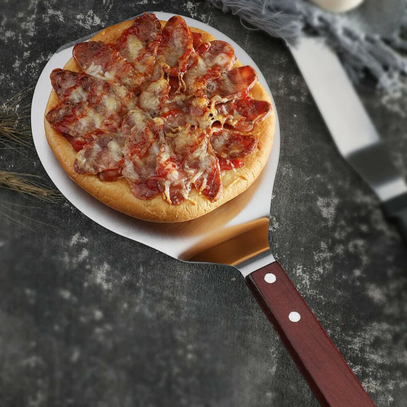 

10/6.5 Inch Stainless Steel Pizza Paddle Pizza Spatula Wood Transfer Tray Pizza Shovel for Baking Bread Handle Cake Lifter