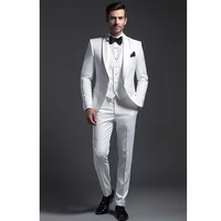 Elegant White Suits for Men 3 Piece Chic Shawl Lapel Single Button Suit Prom Party Wedding Tuxedo Slim (Blazer+Vest+Pants) 2
