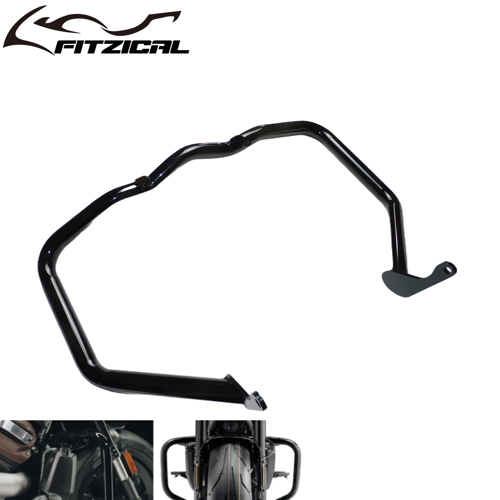 MotorcycleFrontEngineGuardHighwayCrashBarGlossBlackForHarley