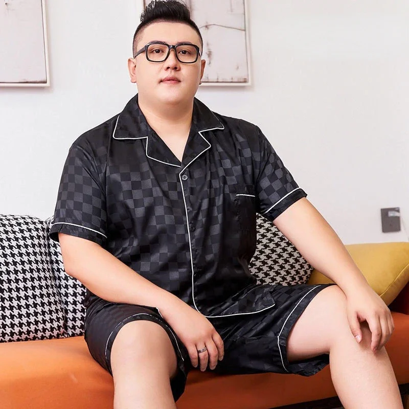 Men's Plus Size Pajamas Summer Short Sleeve Shorts Loungewear Ice Silk Set Extra Large
