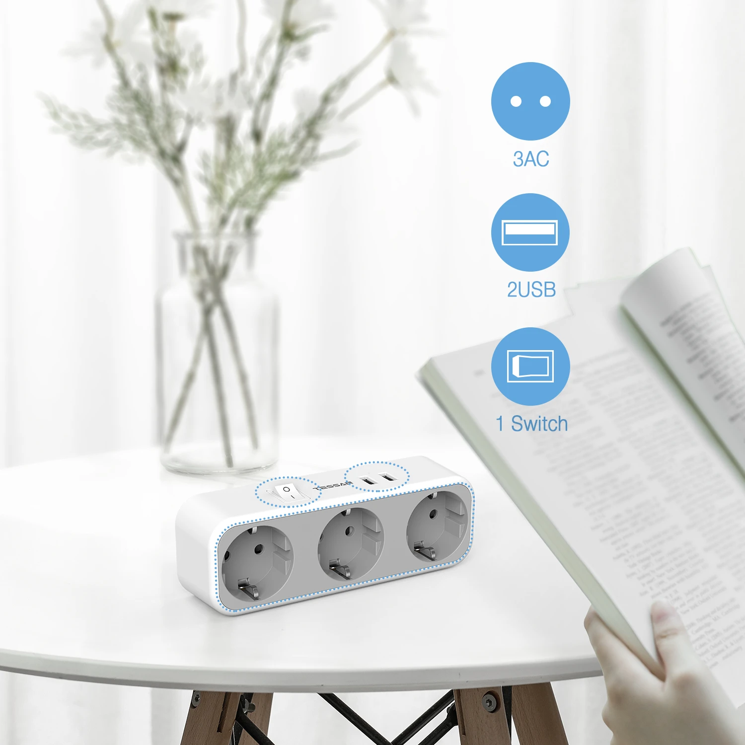 TESSAN Multiple Wall Socket Extender with 3 AC Outlets 2 USB Ports Switch EU Plug Power Socket Adapter Charger for Home Travel power strip plug adapter electrical socket power plug adapter wall socket extender
