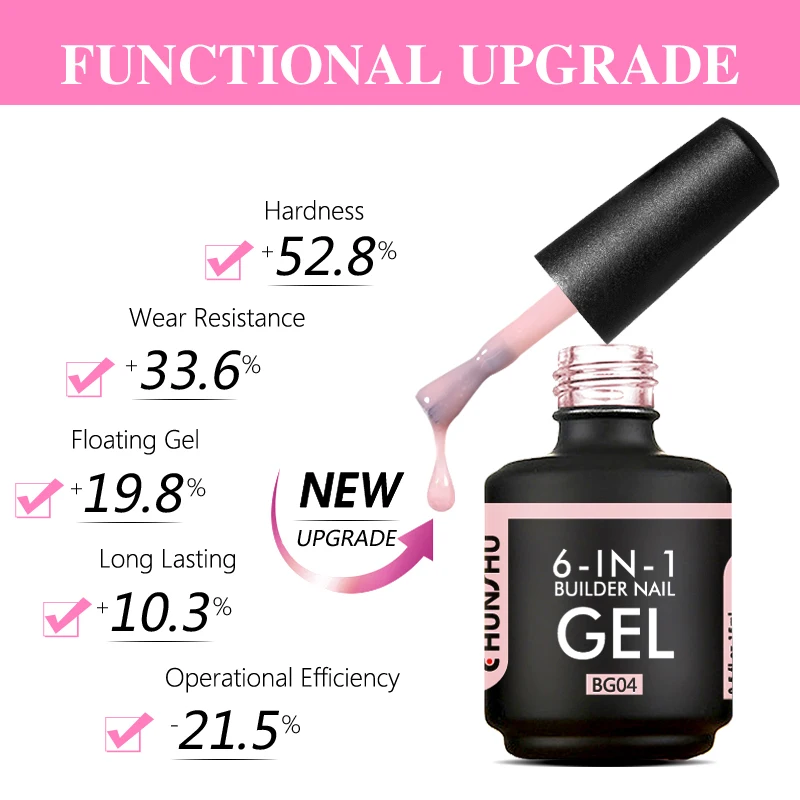 CHUNSHU 15ML Builder Nail Gel In A Bottle 6IN1 Neon Color Nail Construction Extension Gel Polish Clear Pink UV Led Base Top Coat 5
