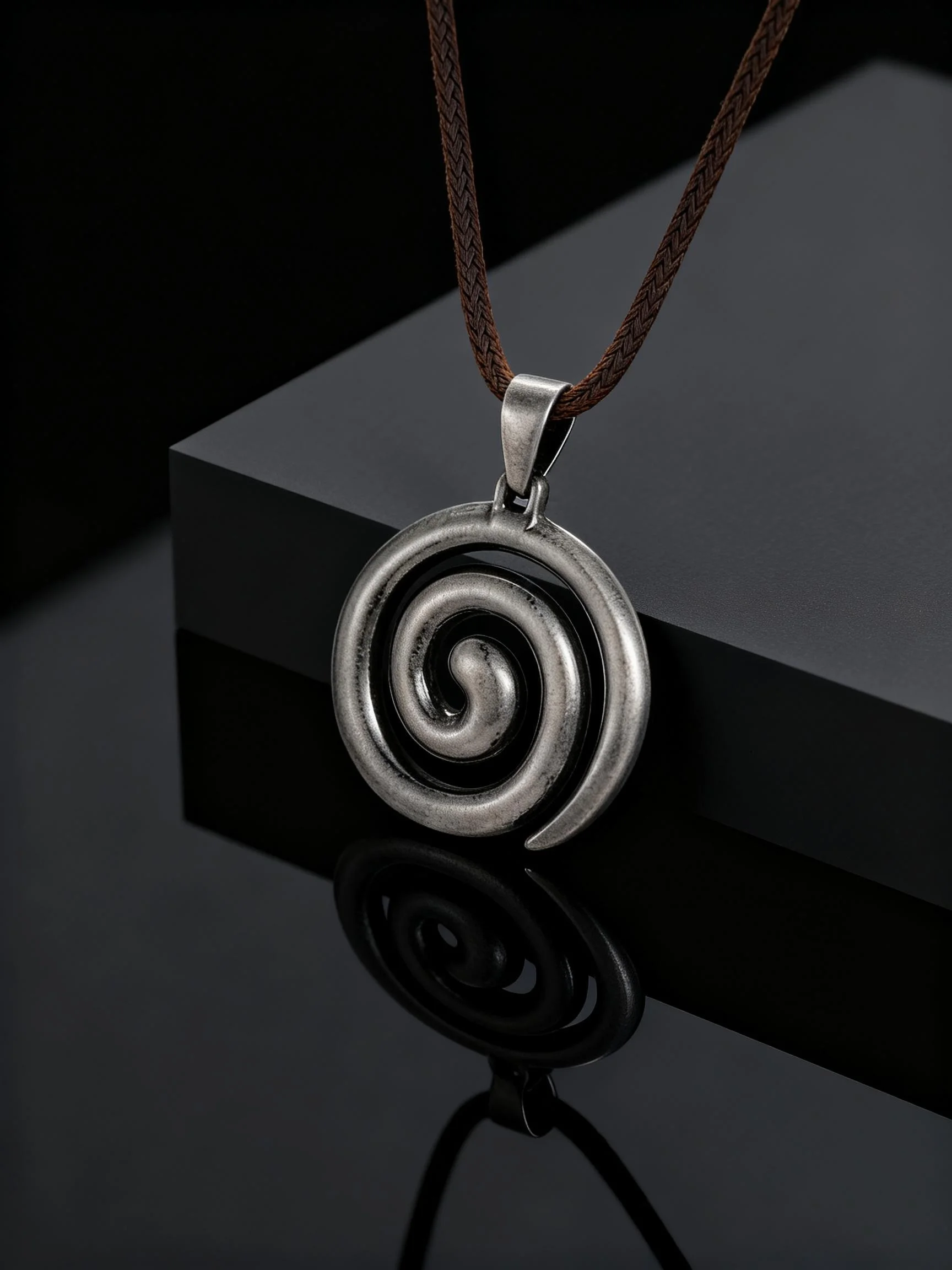 Stilvolle Vintage Edelstahl Geometrische Spiral-Vortex Anhänger-Halskette für Männer Gewachste Seil-Halskette Mode Hip-Hop Schmuck – Detail 5