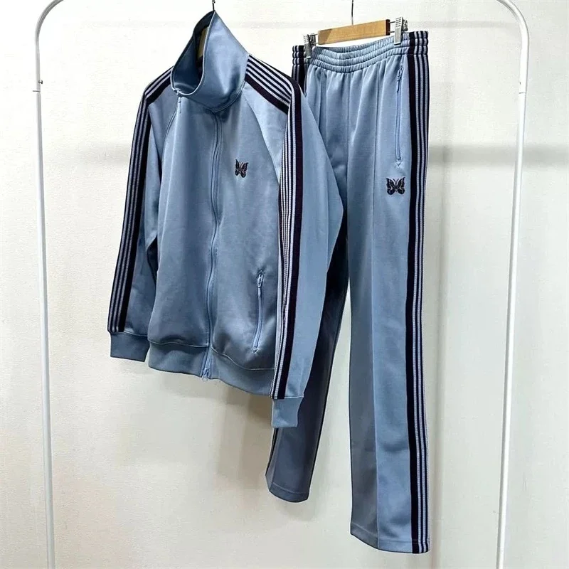 2025ss Aky Blue AWGE Knitted Stripes Track Jacket Men Women 1:1 Butterfly Embroidery Casual Jackets With Tags 3