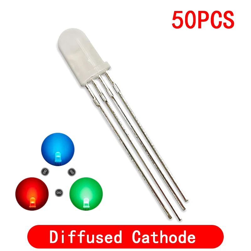 LED Diode 50PCS 5mm full-color LED RGB red/green/blue Common Cathode/Anode Four feet transparent highlight color light 5mm diode colorful led diode