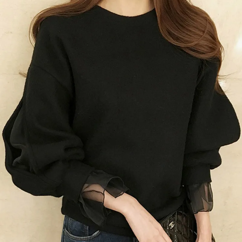 2023 Spring Women Casual Hoodie Mesh Patchwork Chic Black Hoodie Streetwear Female Fashion Korean Long Sleeve Thick Sweatshirt