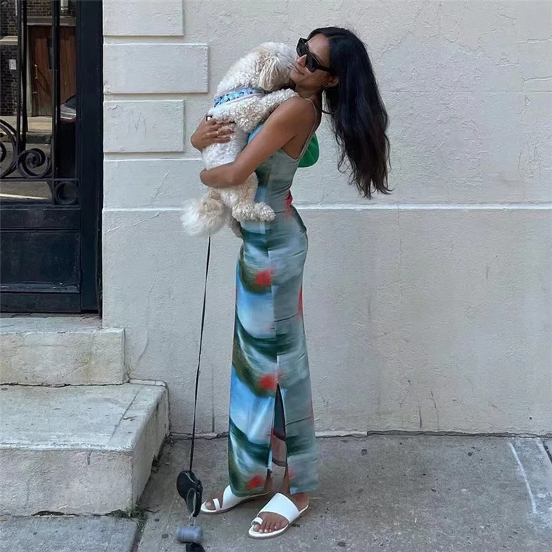 Contrast Casual For Women Dress Printed Slim Hot Backless Split Holiday Halter Dresses Outfits Off-Shoulder Summer Dress