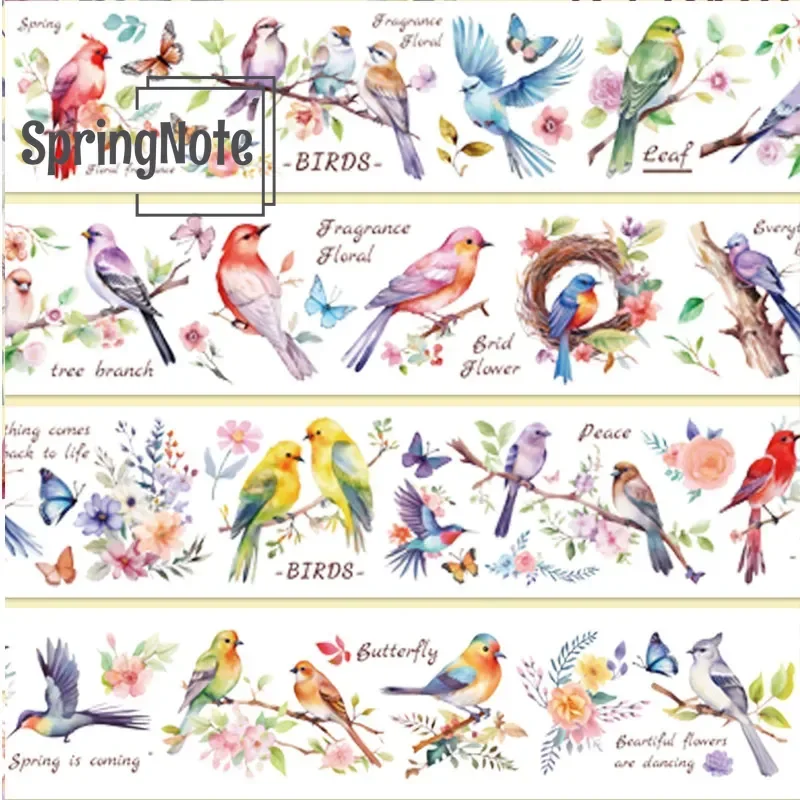 2m/Roll Birds and the Fragrance of Flowers PET Tape Masking Tape For Sticker Scrapbooking Journal Card Making Stationery 5