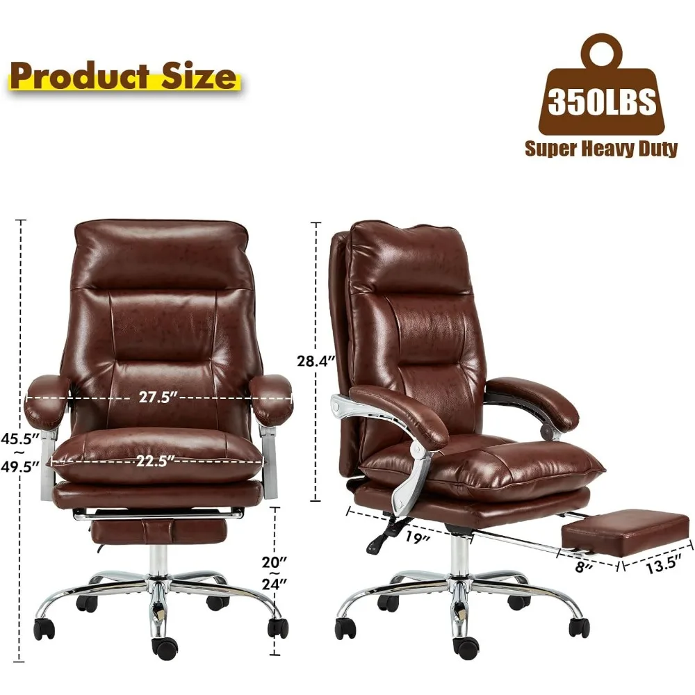 Executive Office Chair with Footrest, 350 LBS, Reclining, Big and Tall, Computer Gaming, Home Office, Desk Chair, Adjustable PU 2