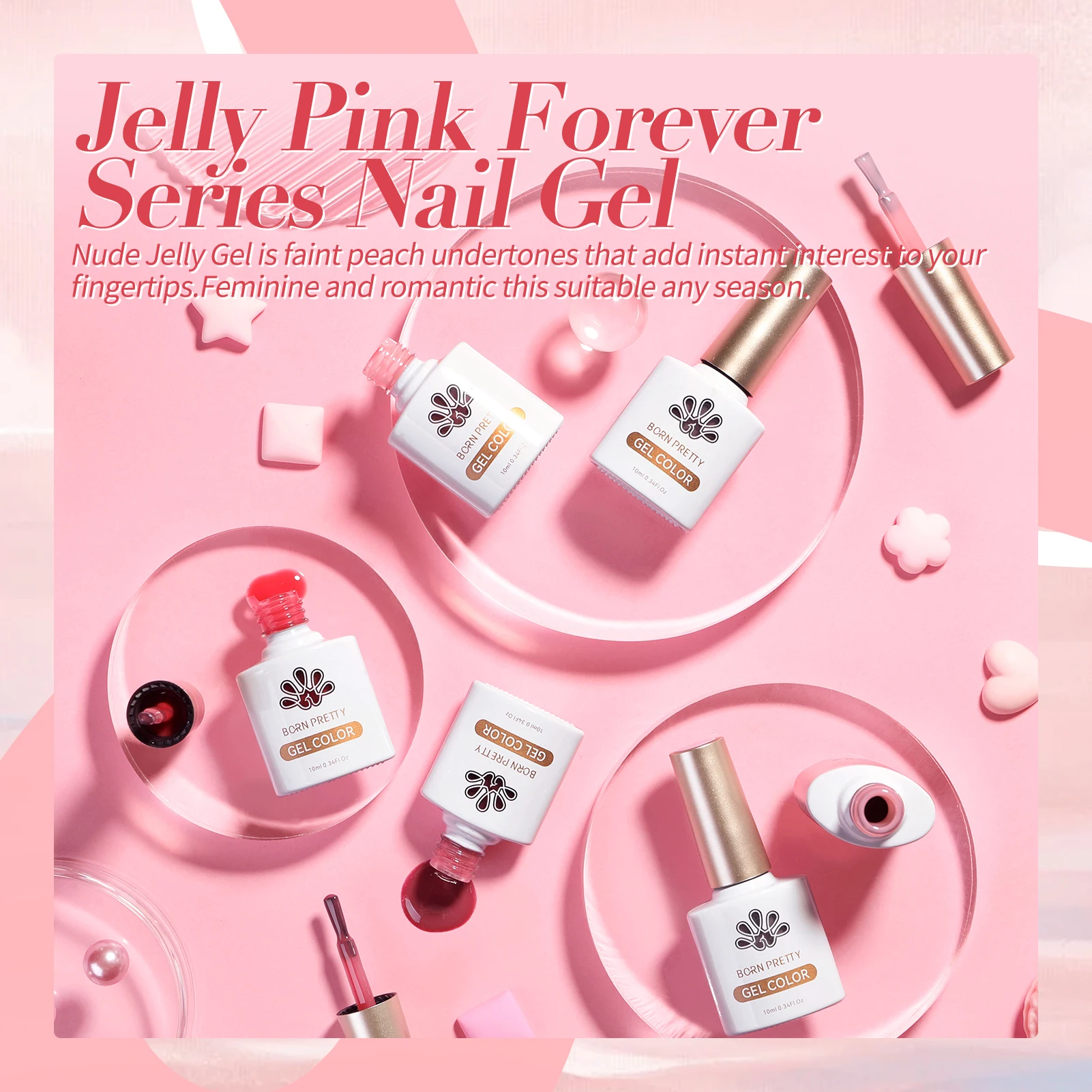 BORN PRETTY Jelly Nude Gel Nail Polish 10ml Light Pink Peach Translucent Color UV Light Cure Gel Varnish Nail Art DIY at Home 5