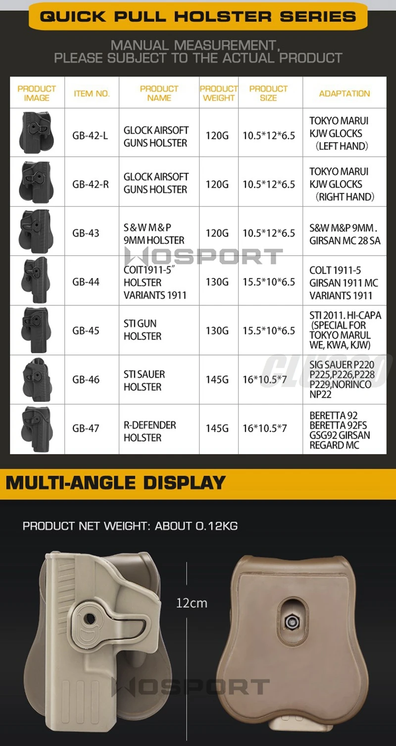 Description Picture 5 of itemTactical quick draw pistol gun Glock 17 19 22 26 left and right hands, belt style hunting and shooting game accessories