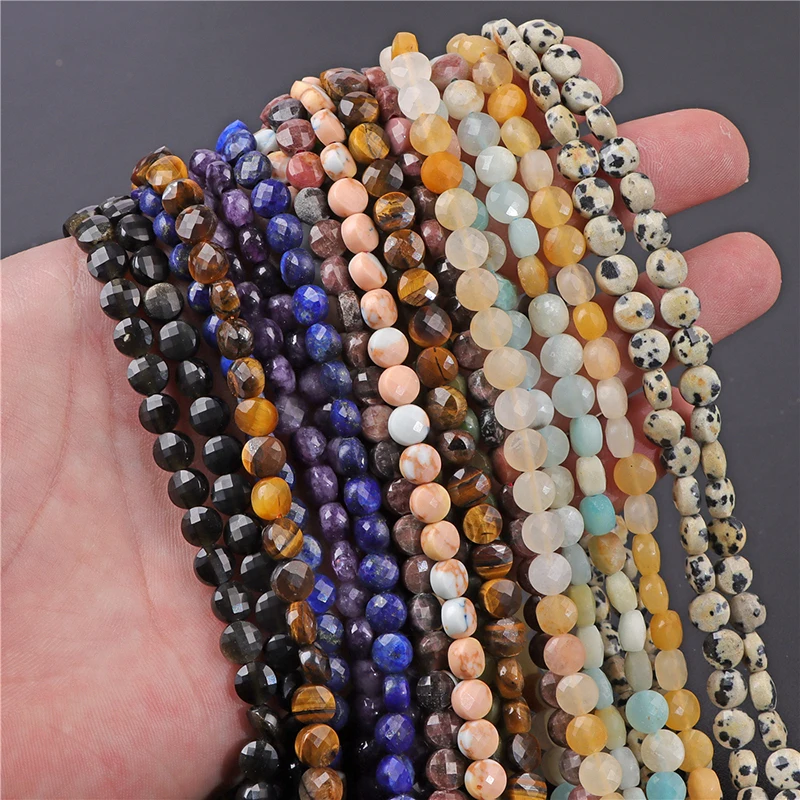 Wholesale Natural Stone Coin Loose Beads 4/6/8mm Faceted Tiny Crystal DIY Gem  Beads For Jewelry Making Bracelet Free Shipping