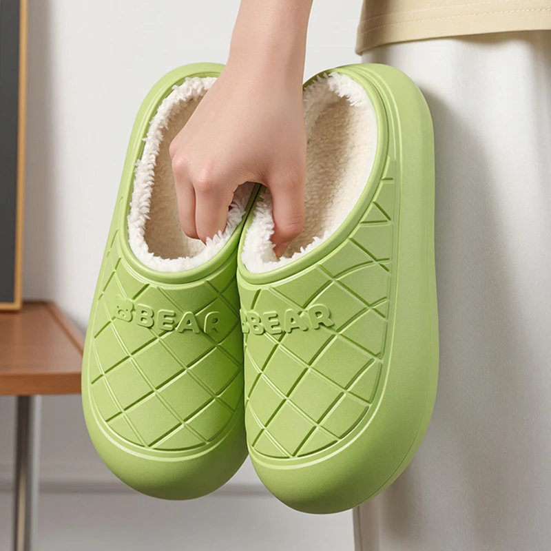 Waterproof EVA Cotton Slippers for Women Comfortable Lightweight Non Slip Home Slides Woman Fleece Lining Warm Plush Home Shoes