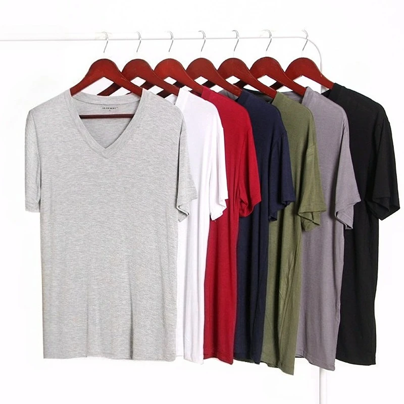 2026 Brandneues Herren Modal T-Shirt V-Ausschnitt Große Größen Herren T-Shirt Kurzarm Locker Sitzendes Herren-T-Shirt Einfarbig für Männer Oberteile Tees