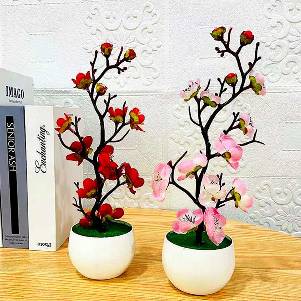 

Bonsai Artificial Plum Blossom Pot Plant Simulation Flowers Bonsai Plum Branch Wedding Home Office Room Decoration