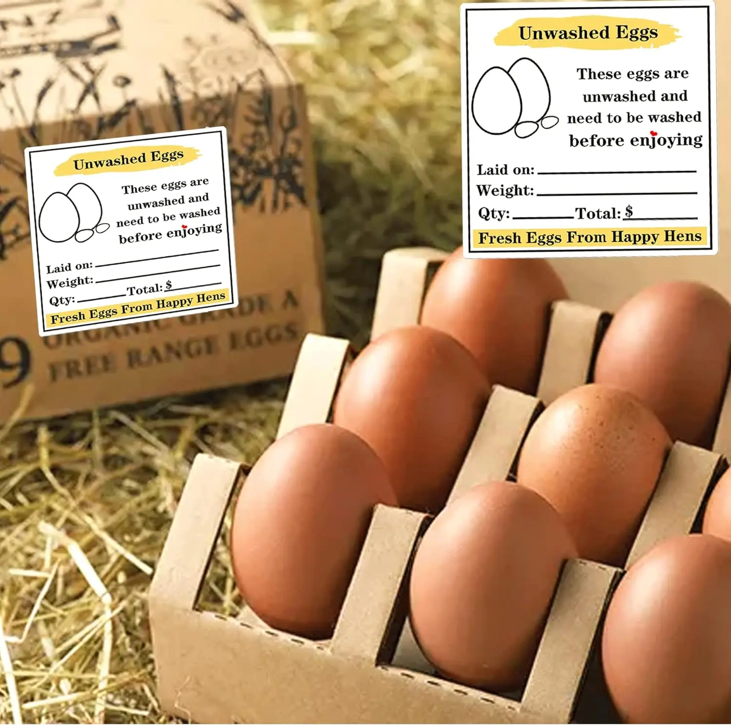 200Pcs Writable White Farm Fresh Eggs from Happy Hens Labels 2 Inch Egg Packaging Stickers Self Adhesive