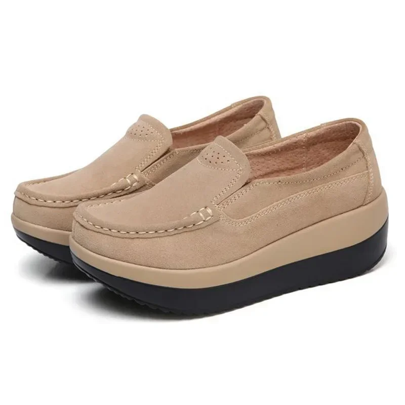 Platform Flat Shoes Women Thick Sole Women Loafers Suede Leather Footwear Comfort Wedge Moccasins Slip on Casual Shoes