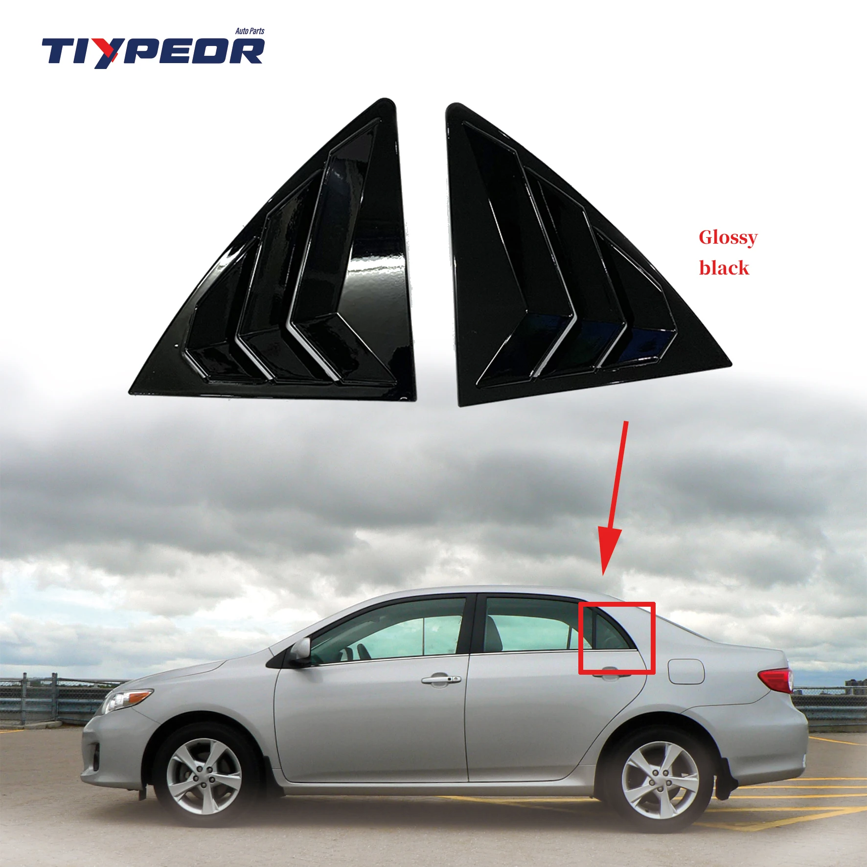 Rear Side Window Louver ABS Glossy Black Side Air Vent Scoop Shade For Toyota Corolla 2007 - 2013 2008 2009 2010 2011 2012