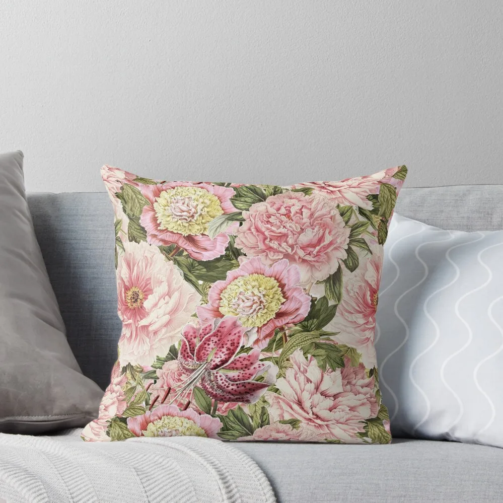 

Vintage Roses and Lily Botanical Garden Pattern Throw Pillow Sitting Cushion Decorative Sofa Cushion Marble Cushion Cover