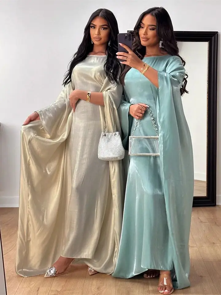 Vestido Maxi Tradicional Islámico Para Mujer, Abaya De Satén De Color Sólido, Vestido Musulmán Elegante De Turquía, Vestidos Largos Para Mujer Musulmana