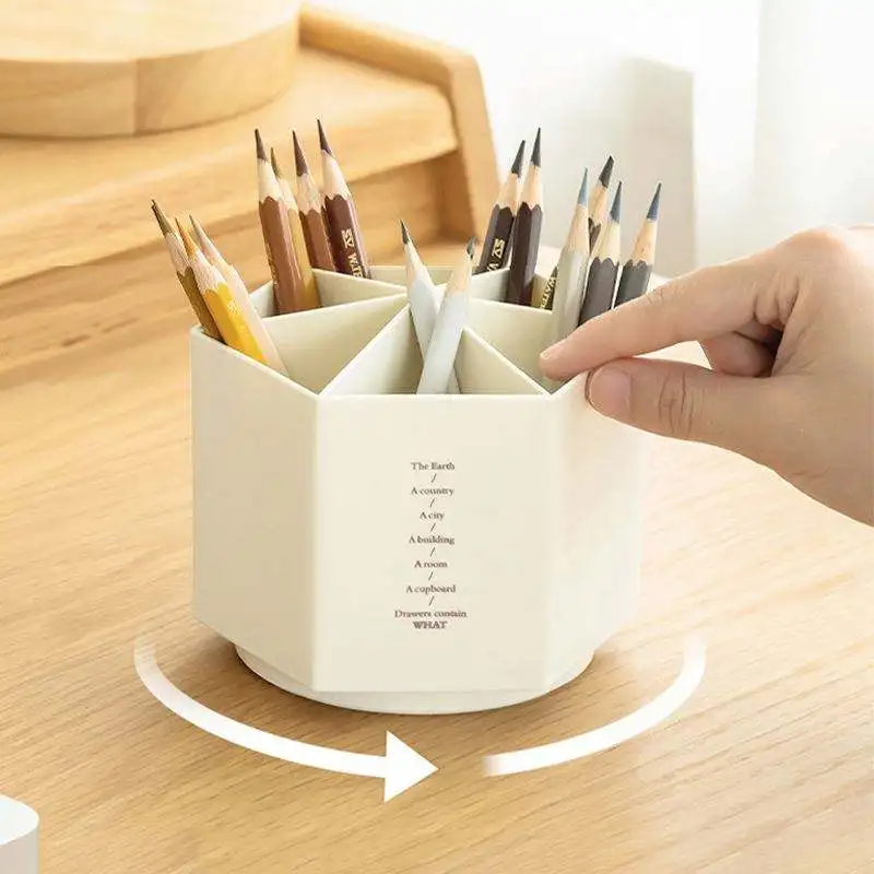 

Desk Organizer Accessories Pen Holder Without Print Letter Desktop Hexagon Pencil Pot Large Capacity Stationery 2022 Storage Box