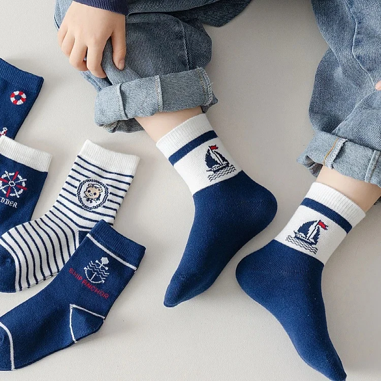 1-14T Kids' Socks Spring Autumn Cotton Socks 5 Pairs/lot Soft Cotton Socks Calf Socks Little Big Boys Crew Sock 4