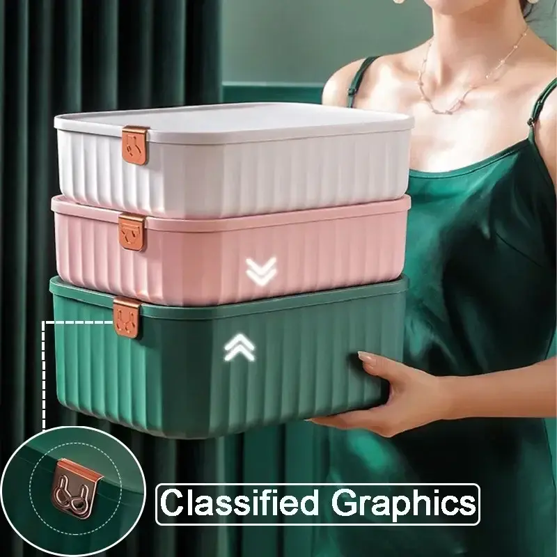 Solid Color Underwear Storage Box Closet Organizer Underwear Socks Drawer Clothes Finishing Box With Lid Wardrobe Organizer - Image 4