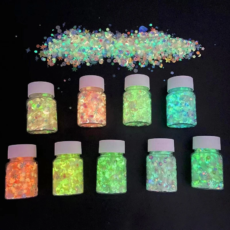 1Bottle Luminous Sequins Glitters Epoxy Resin Filling Glow In Dark DIY Jewelry Making Nail Art Decor Resin Silicone Mold Filler sequins for crafts,sequin embroidery accessories,sequins accessories,nail art decor,sequins jewelry accessories