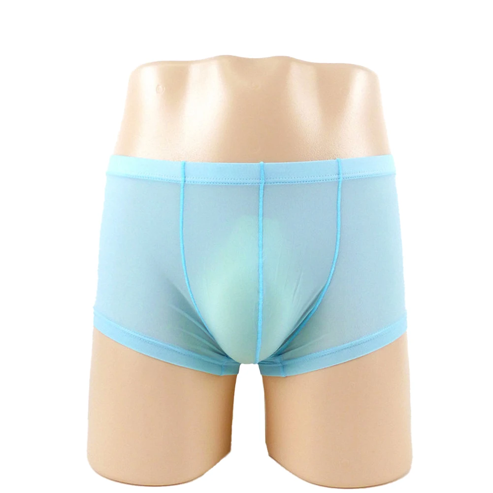 

Men Sexy Boxers Ice Silk Ultra-Thin Transparent Trunks U-shaped Design Flat Angle Underwear Summer Seamless Solid Underpants