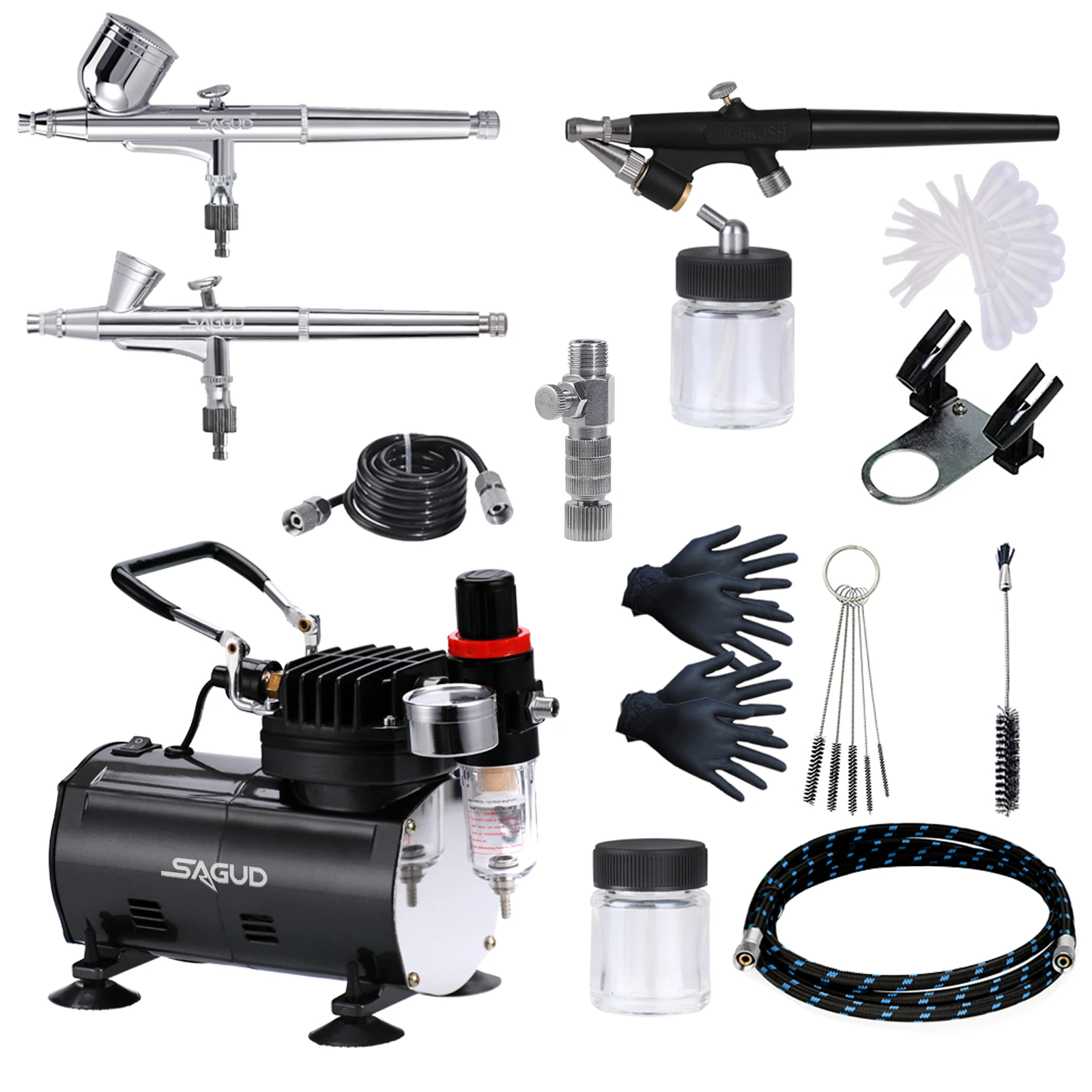 Dual-Action Airbrush with 30psi Auto Stop Compressor Kit Air Brush